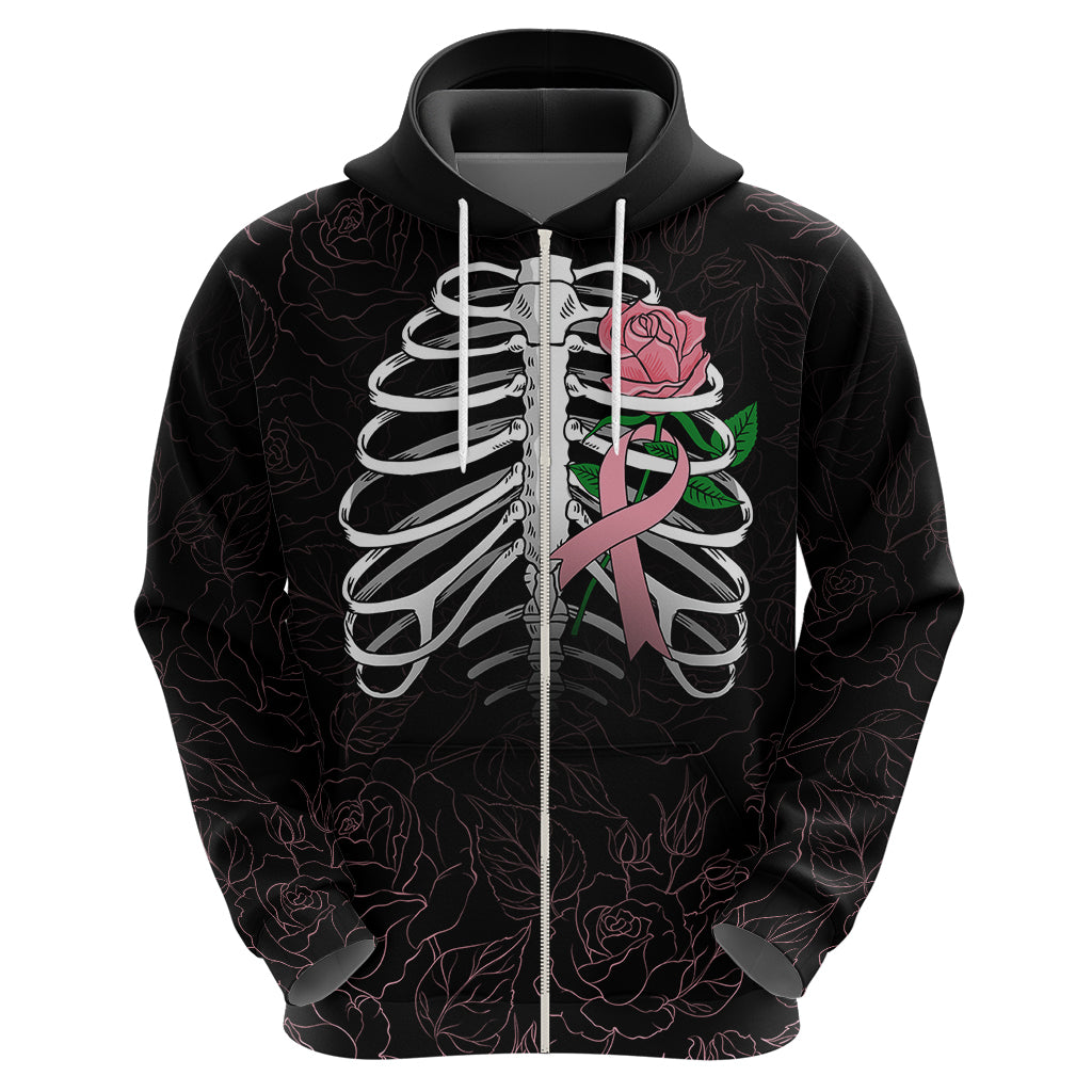 In October We Wear Pink Breast Cancer Awareness Hoodie Skull and Roses - Black - Wonder Print Shop