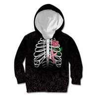 In October We Wear Pink Breast Cancer Awareness Kid Hoodie Skull and Roses - Black - Wonder Print Shop