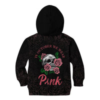 In October We Wear Pink Breast Cancer Awareness Kid Hoodie Skull and Roses - Black - Wonder Print Shop