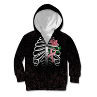 In October We Wear Pink Breast Cancer Awareness Kid Hoodie Skull and Roses - Black - Wonder Print Shop