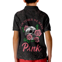 In October We Wear Pink Breast Cancer Awareness Kid Polo Shirt Skull and Roses - Black - Wonder Print Shop