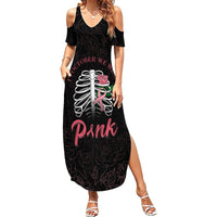 In October We Wear Pink Breast Cancer Awareness Summer Maxi Dress Skull and Roses - Black - Wonder Print Shop