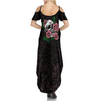 In October We Wear Pink Breast Cancer Awareness Summer Maxi Dress Skull and Roses - Black - Wonder Print Shop