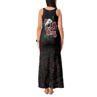In October We Wear Pink Breast Cancer Awareness Tank Maxi Dress Skull and Roses - Black - Wonder Print Shop