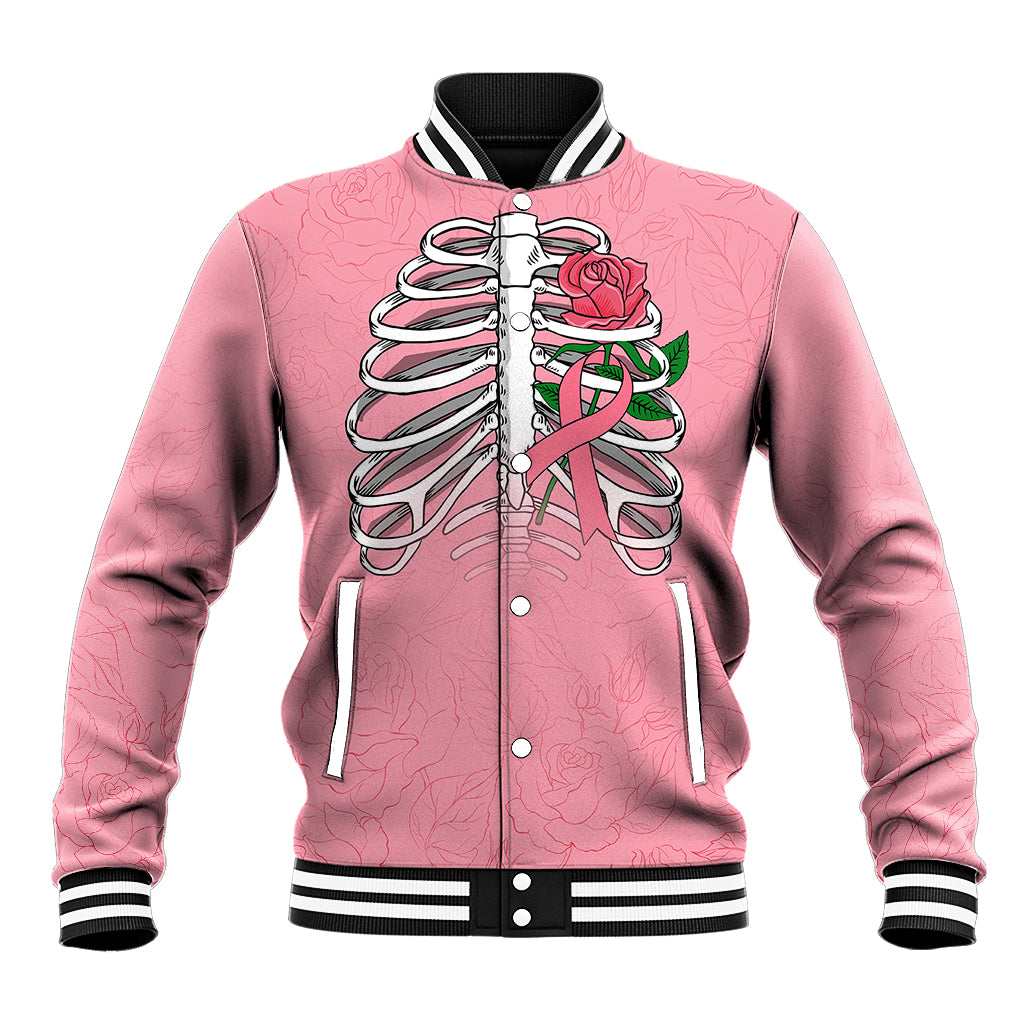 In October We Wear Pink Breast Cancer Awareness Baseball Jacket Skull and Roses - Pink LT7 - Wonder Print Shop