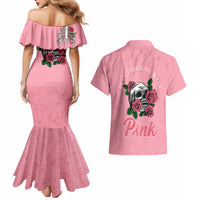 In October We Wear Pink Breast Cancer Awareness Couples Matching Mermaid Dress and Hawaiian Shirt Skull and Roses - Pink LT7 - Wonder Print Shop