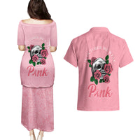In October We Wear Pink Breast Cancer Awareness Couples Matching Puletasi Dress and Hawaiian Shirt Skull and Roses - Pink LT7 - Wonder Print Shop