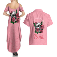 In October We Wear Pink Breast Cancer Awareness Couples Matching Summer Maxi Dress and Hawaiian Shirt Skull and Roses - Pink LT7 - Wonder Print Shop