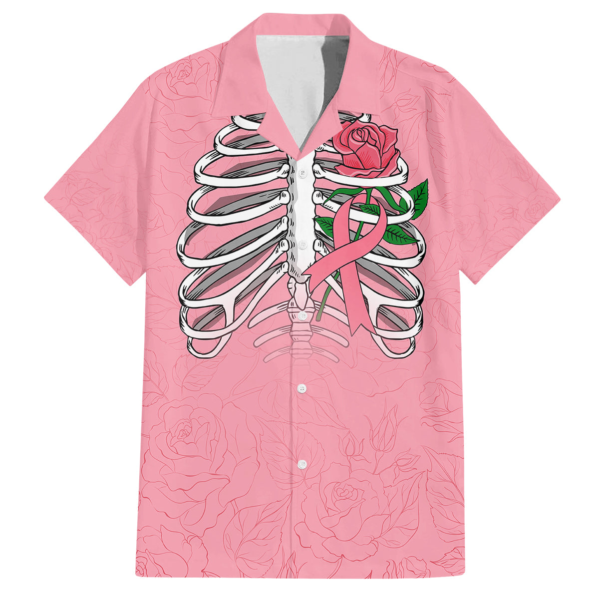 In October We Wear Pink Breast Cancer Awareness Family Matching Off Shoulder Maxi Dress and Hawaiian Shirt Skull and Roses - Pink LT7 - Wonder Print Shop
