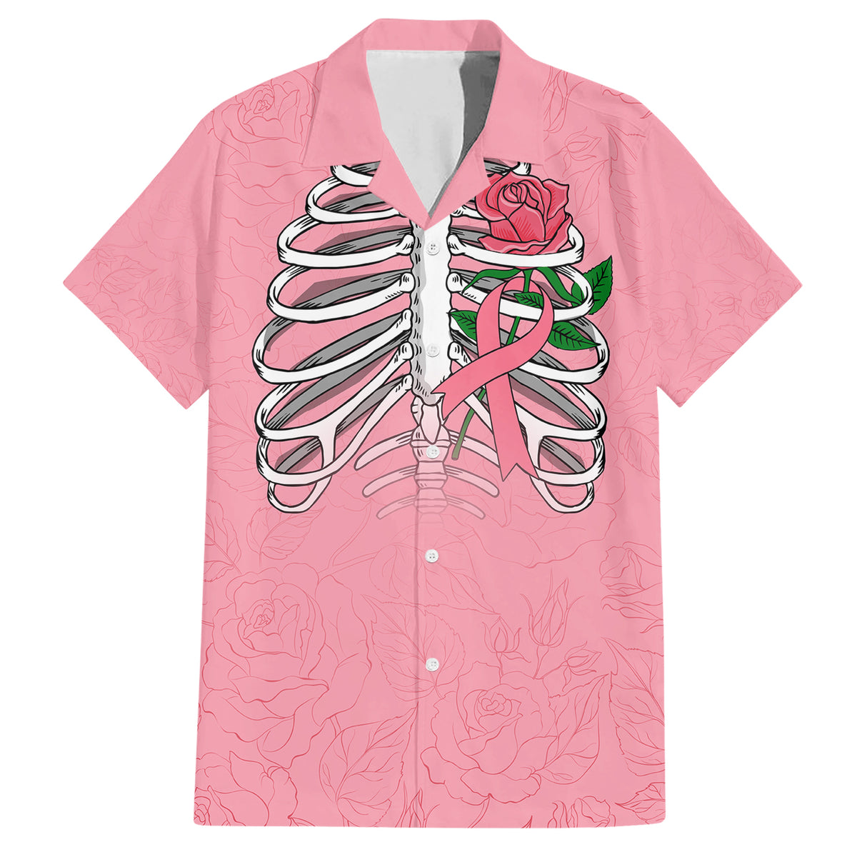 In October We Wear Pink Breast Cancer Awareness Family Matching Short Sleeve Bodycon Dress and Hawaiian Shirt Skull and Roses - Pink - Wonder Print Shop