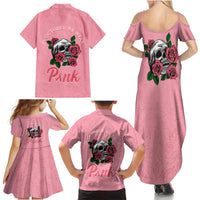 In October We Wear Pink Breast Cancer Awareness Family Matching Summer Maxi Dress and Hawaiian Shirt Skull and Roses - Pink - Wonder Print Shop