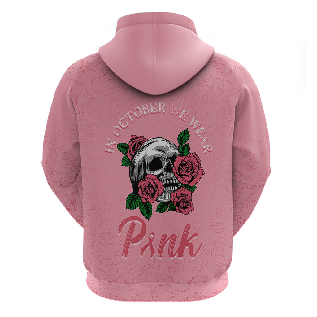 In October We Wear Pink Breast Cancer Awareness Hoodie Skull and Roses - Pink - Wonder Print Shop