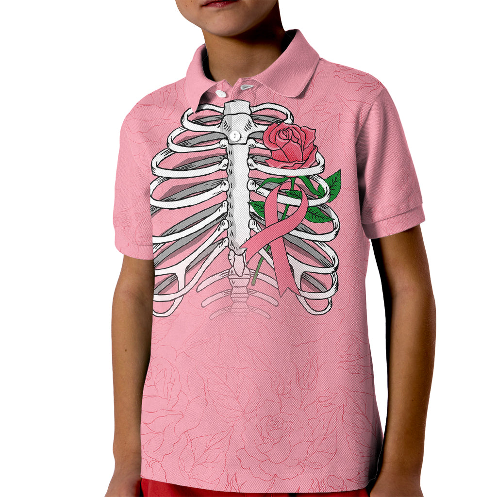 In October We Wear Pink Breast Cancer Awareness Kid Polo Shirt Skull and Roses - Pink - Wonder Print Shop