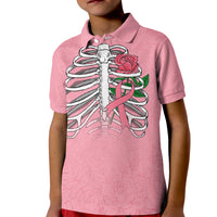 In October We Wear Pink Breast Cancer Awareness Kid Polo Shirt Skull and Roses - Pink - Wonder Print Shop