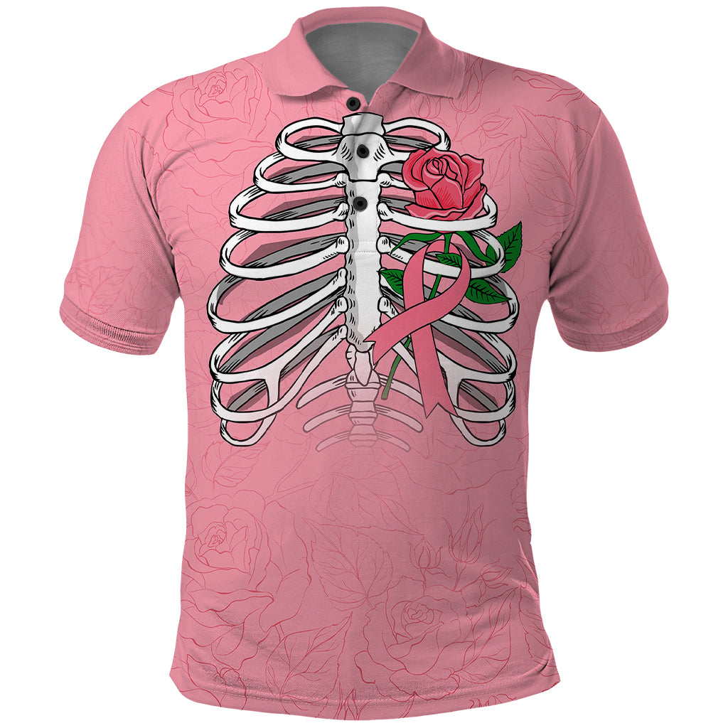 In October We Wear Pink Breast Cancer Awareness Polo Shirt Skull and Roses - Pink - Wonder Print Shop