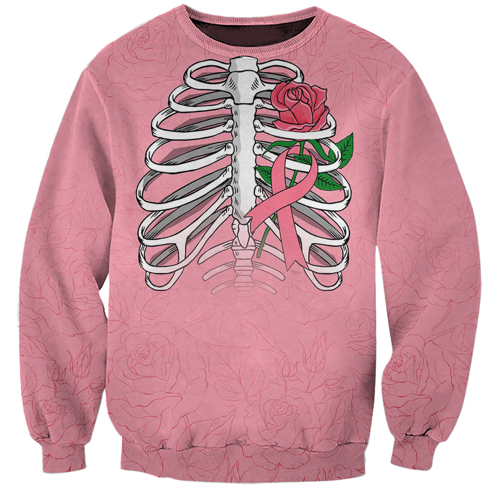 In October We Wear Pink Breast Cancer Awareness Sweatshirt Skull and Roses - Pink - Wonder Print Shop