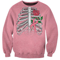 In October We Wear Pink Breast Cancer Awareness Sweatshirt Skull and Roses - Pink - Wonder Print Shop