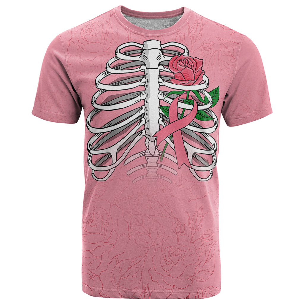 In October We Wear Pink Breast Cancer Awareness T Shirt Skull and Roses - Pink - Wonder Print Shop