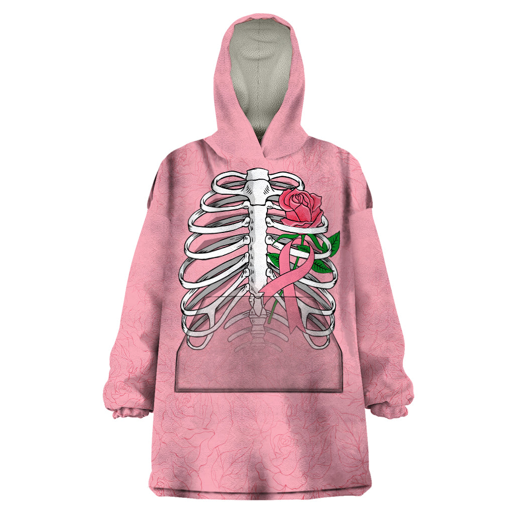 In October We Wear Pink Breast Cancer Awareness Wearable Blanket Hoodie Skull and Roses - Pink - Wonder Print Shop