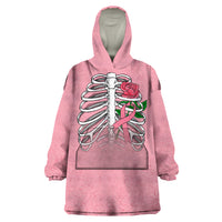 In October We Wear Pink Breast Cancer Awareness Wearable Blanket Hoodie Skull and Roses - Pink - Wonder Print Shop