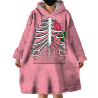 In October We Wear Pink Breast Cancer Awareness Wearable Blanket Hoodie Skull and Roses - Pink - Wonder Print Shop