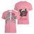 In October We Wear Pink Breast Cancer Awareness Women V Neck T Shirt Skull and Roses - Pink - Wonder Print Shop