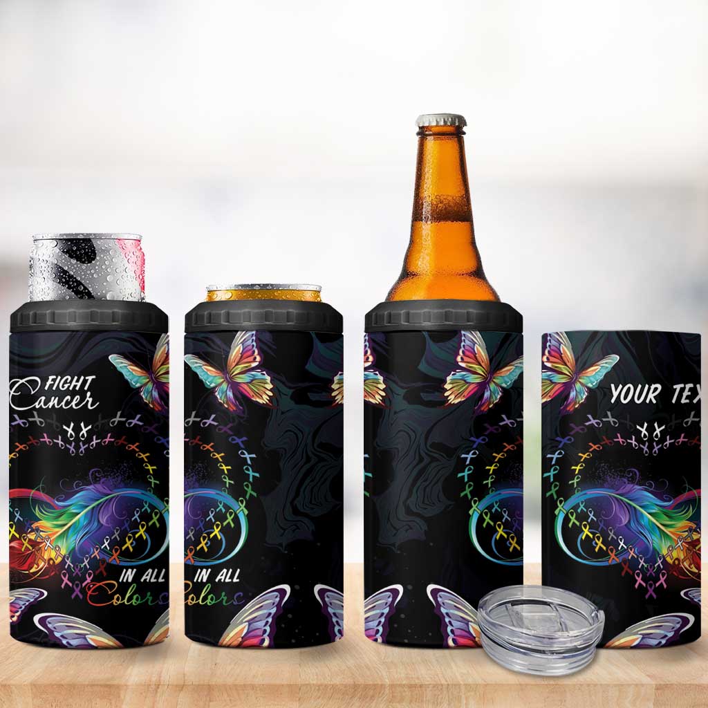 Fight Cancer In All Colors 4 in 1 Can Cooler Tumbler Whimsical Butterflies LT7 - Wonder Print Shop