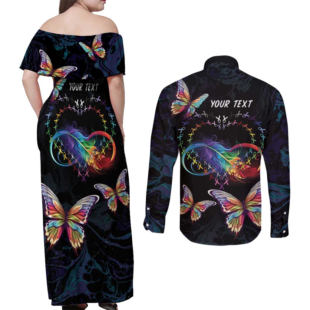 Fight Cancer In All Colors Couples Matching Off Shoulder Maxi Dress and Long Sleeve Button Shirt Whimsical Butterflies LT7 - Wonder Print Shop