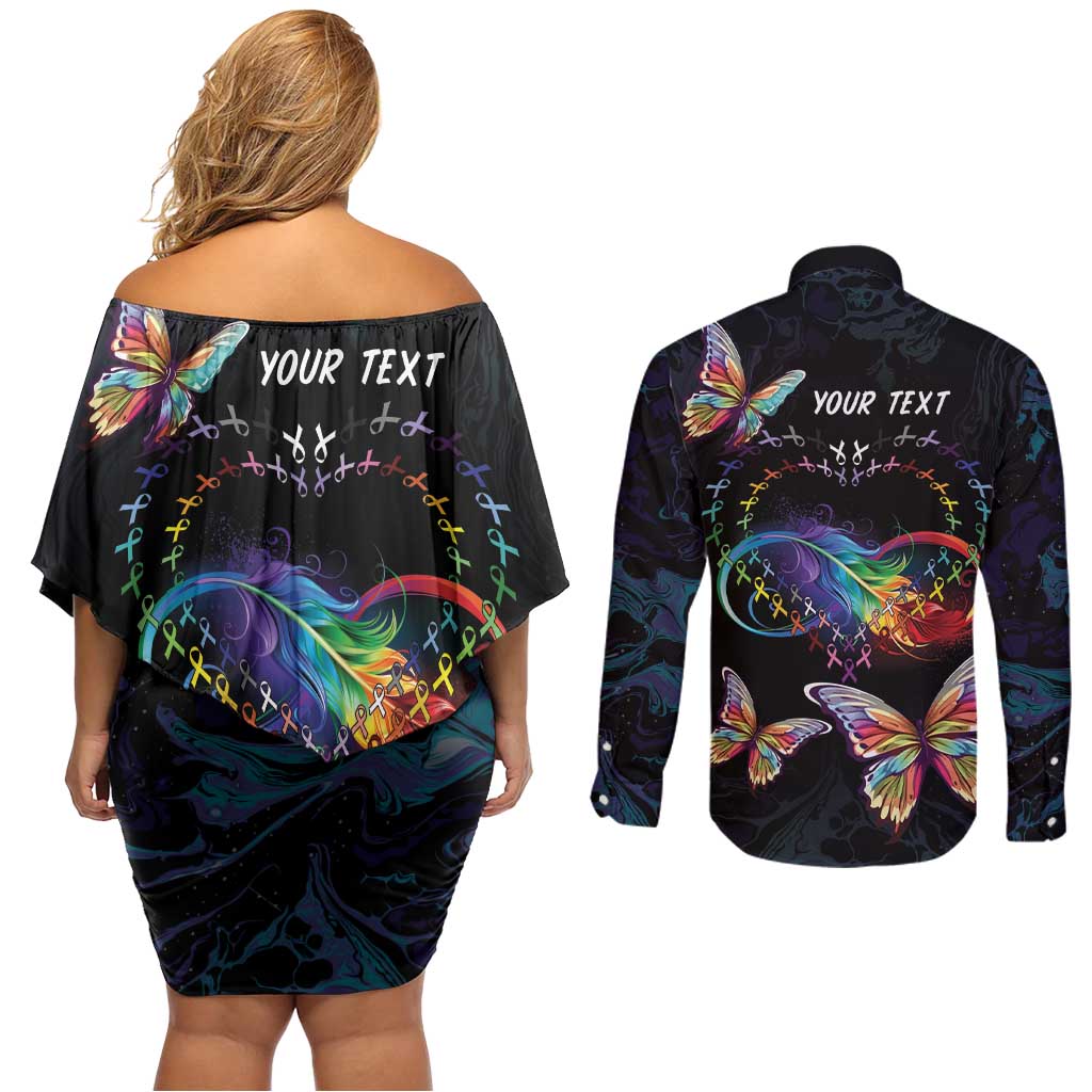 Fight Cancer In All Colors Couples Matching Off Shoulder Short Dress and Long Sleeve Button Shirt Whimsical Butterflies LT7 - Wonder Print Shop