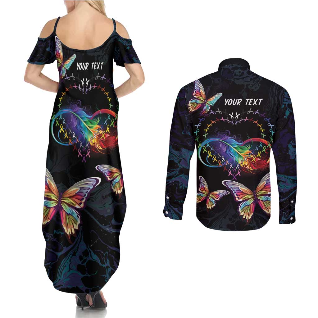 Fight Cancer In All Colors Couples Matching Summer Maxi Dress and Long Sleeve Button Shirt Whimsical Butterflies LT7 - Wonder Print Shop