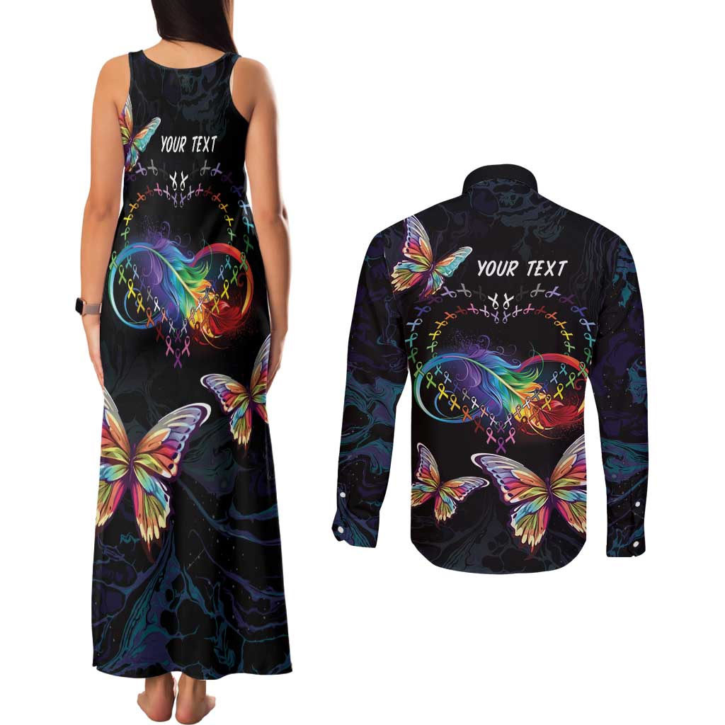 Fight Cancer In All Colors Couples Matching Tank Maxi Dress and Long Sleeve Button Shirt Whimsical Butterflies LT7 - Wonder Print Shop