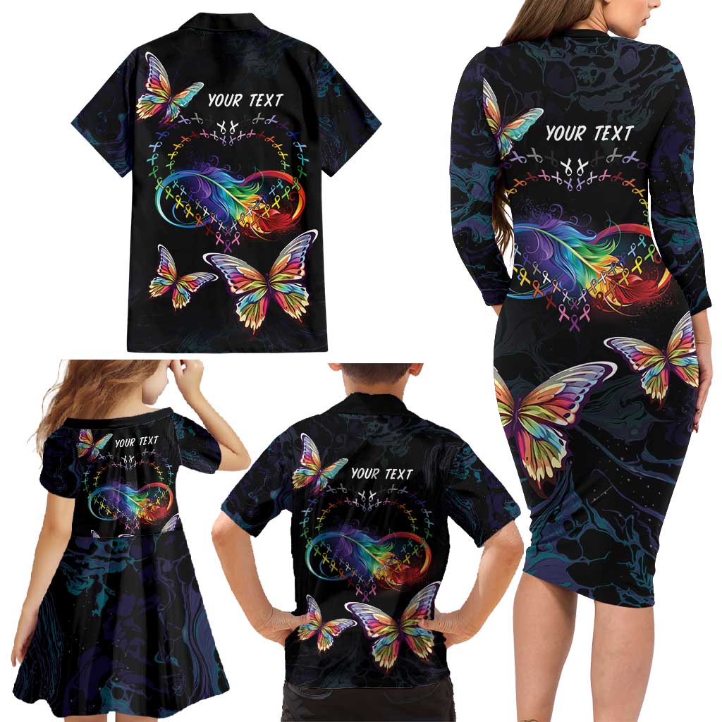 Fight Cancer In All Colors Family Matching Long Sleeve Bodycon Dress and Hawaiian Shirt Whimsical Butterflies LT7 - Wonder Print Shop
