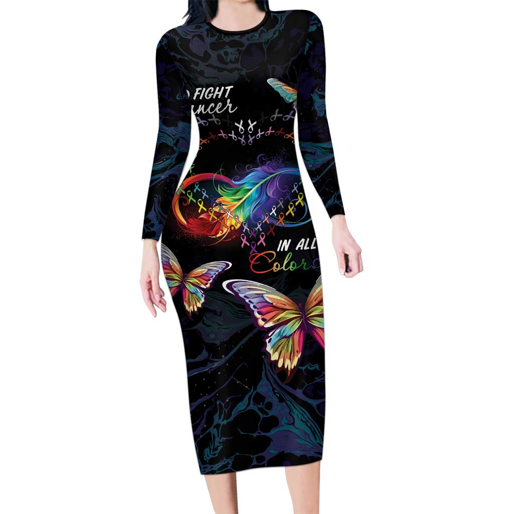 Fight Cancer In All Colors Family Matching Long Sleeve Bodycon Dress and Hawaiian Shirt Whimsical Butterflies LT7 - Wonder Print Shop