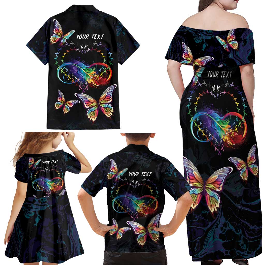 Fight Cancer In All Colors Family Matching Off Shoulder Maxi Dress and Hawaiian Shirt Whimsical Butterflies LT7 - Wonder Print Shop