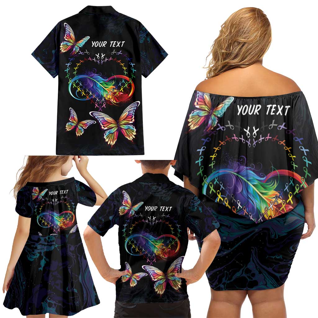 Fight Cancer In All Colors Family Matching Off Shoulder Short Dress and Hawaiian Shirt Whimsical Butterflies LT7 - Wonder Print Shop