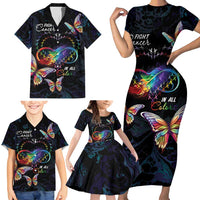 Fight Cancer In All Colors Family Matching Short Sleeve Bodycon Dress and Hawaiian Shirt Whimsical Butterflies - Wonder Print Shop