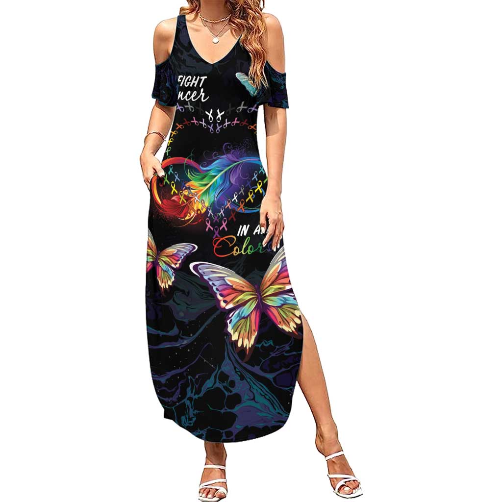 Fight Cancer In All Colors Family Matching Summer Maxi Dress and Hawaiian Shirt Whimsical Butterflies - Wonder Print Shop