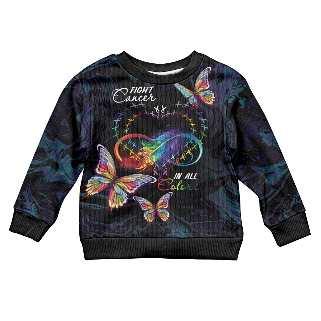 Fight Cancer In All Colors Kid Ugly Christmas Sweater Whimsical Butterflies - Wonder Print Shop