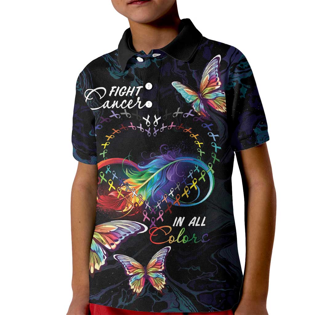 Fight Cancer In All Colors Kid Polo Shirt Whimsical Butterflies - Wonder Print Shop