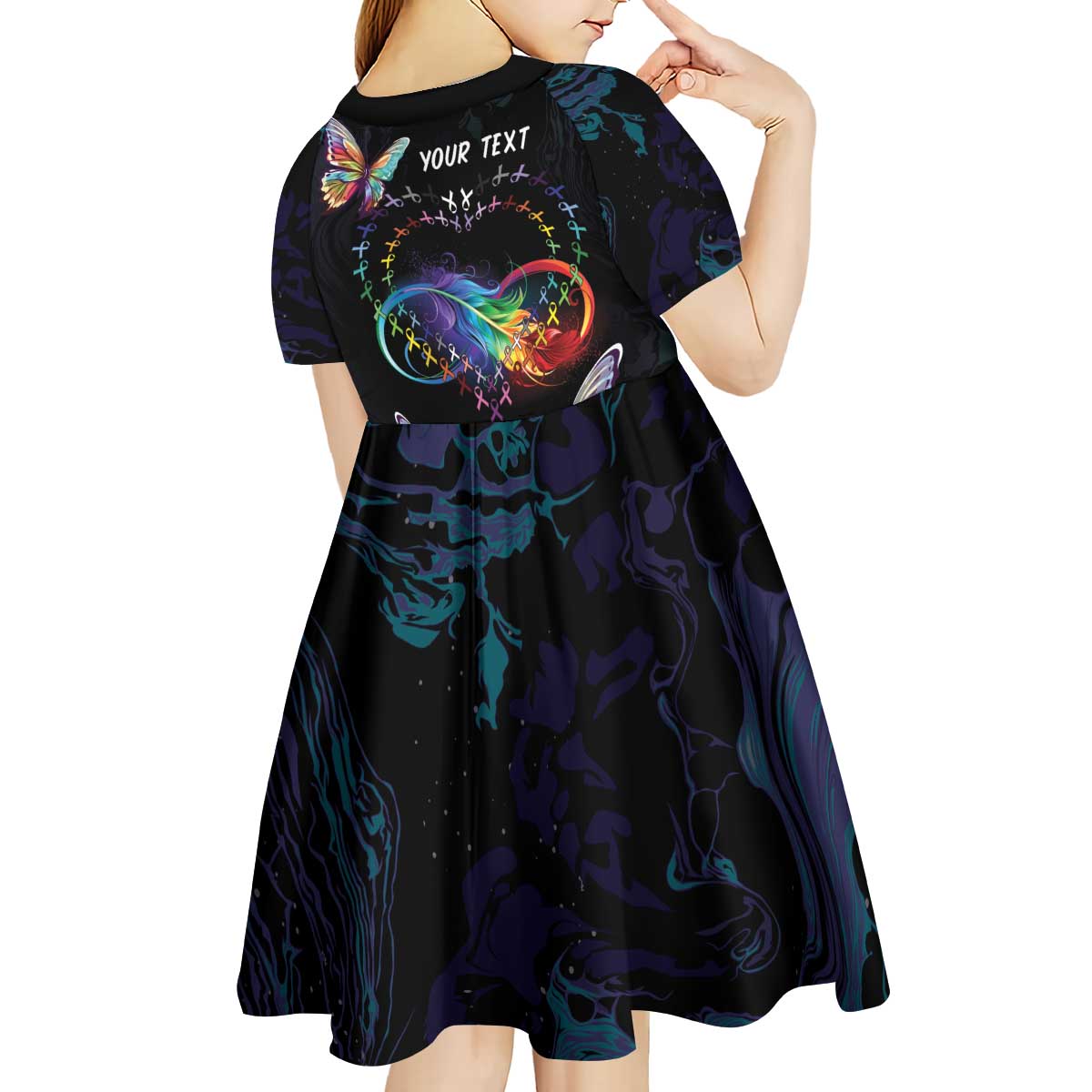 Fight Cancer In All Colors Kid Short Sleeve Dress Whimsical Butterflies - Wonder Print Shop