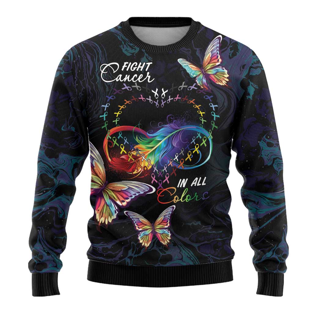 Fight Cancer In All Colors Ugly Christmas Sweater Whimsical Butterflies - Wonder Print Shop