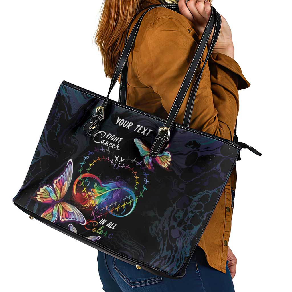 Fight Cancer In All Colors Leather Tote Bag Whimsical Butterflies - Wonder Print Shop