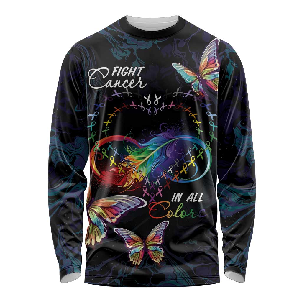 Fight Cancer In All Colors Long Sleeve Shirt Whimsical Butterflies - Wonder Print Shop
