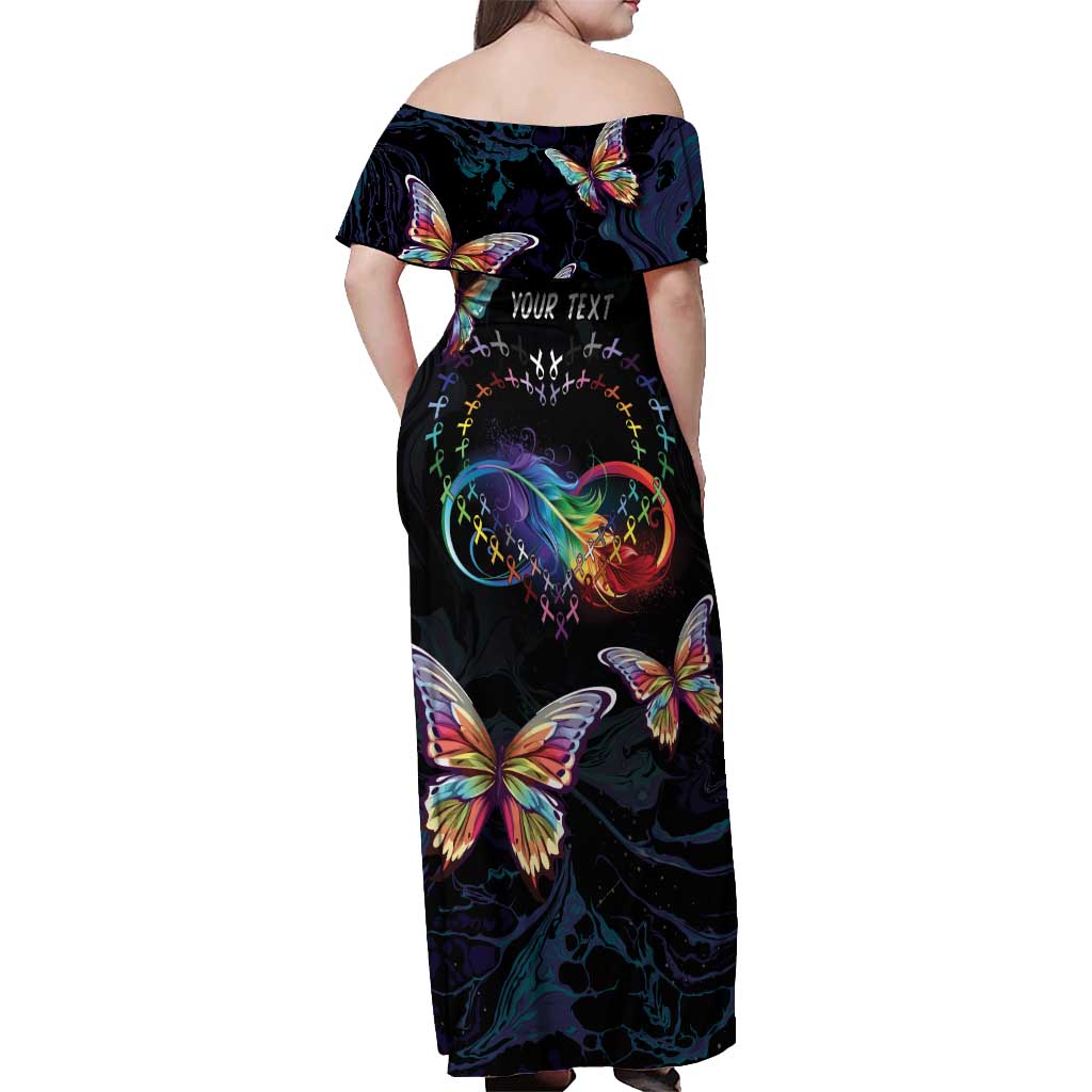 Fight Cancer In All Colors Off Shoulder Maxi Dress Whimsical Butterflies - Wonder Print Shop
