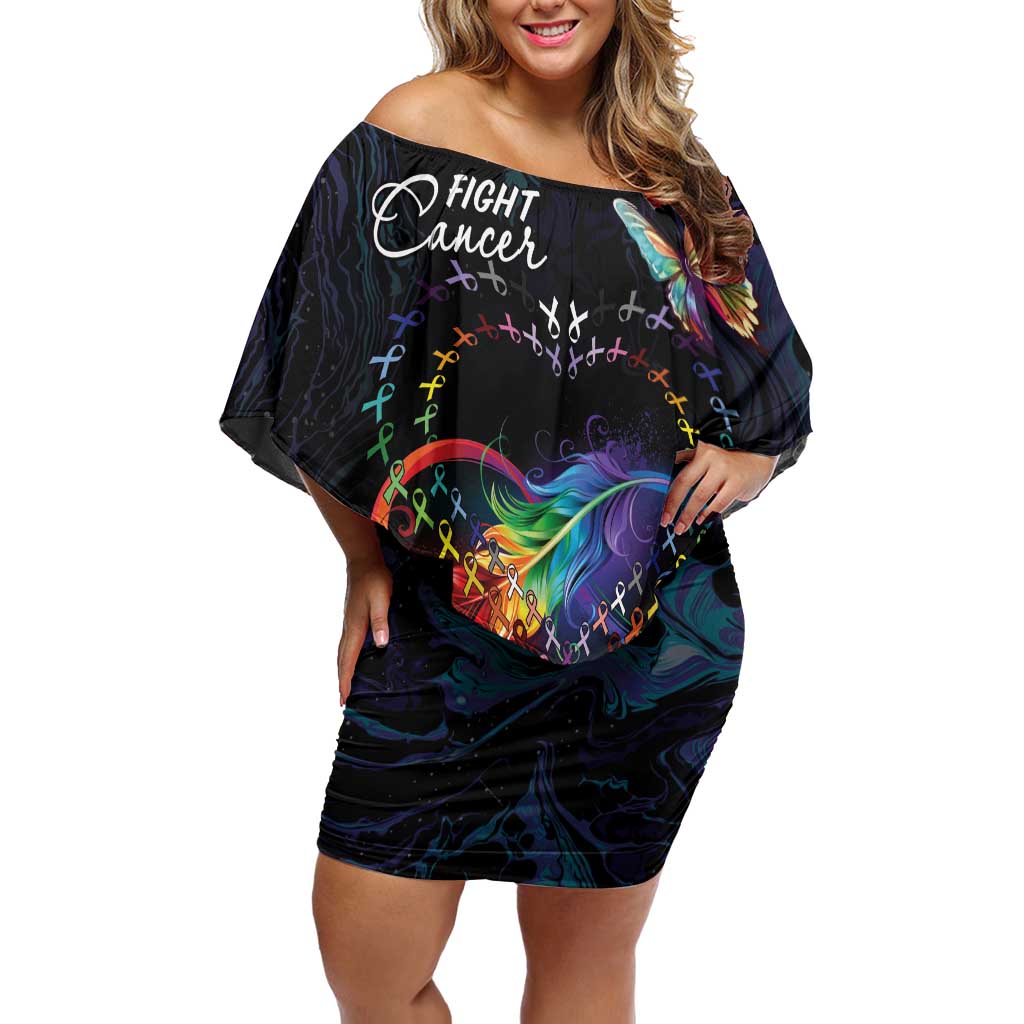 Fight Cancer In All Colors Off Shoulder Short Dress Whimsical Butterflies - Wonder Print Shop