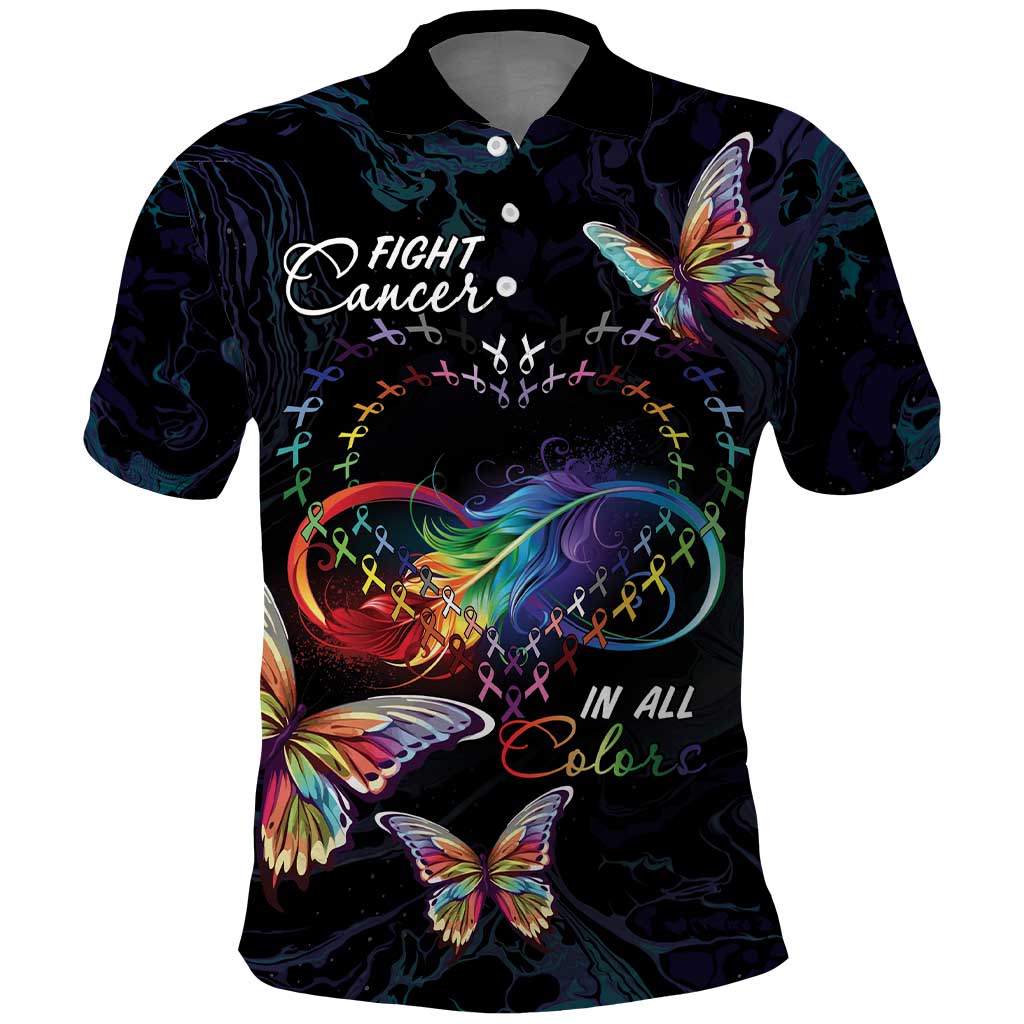 Fight Cancer In All Colors Polo Shirt Whimsical Butterflies - Wonder Print Shop