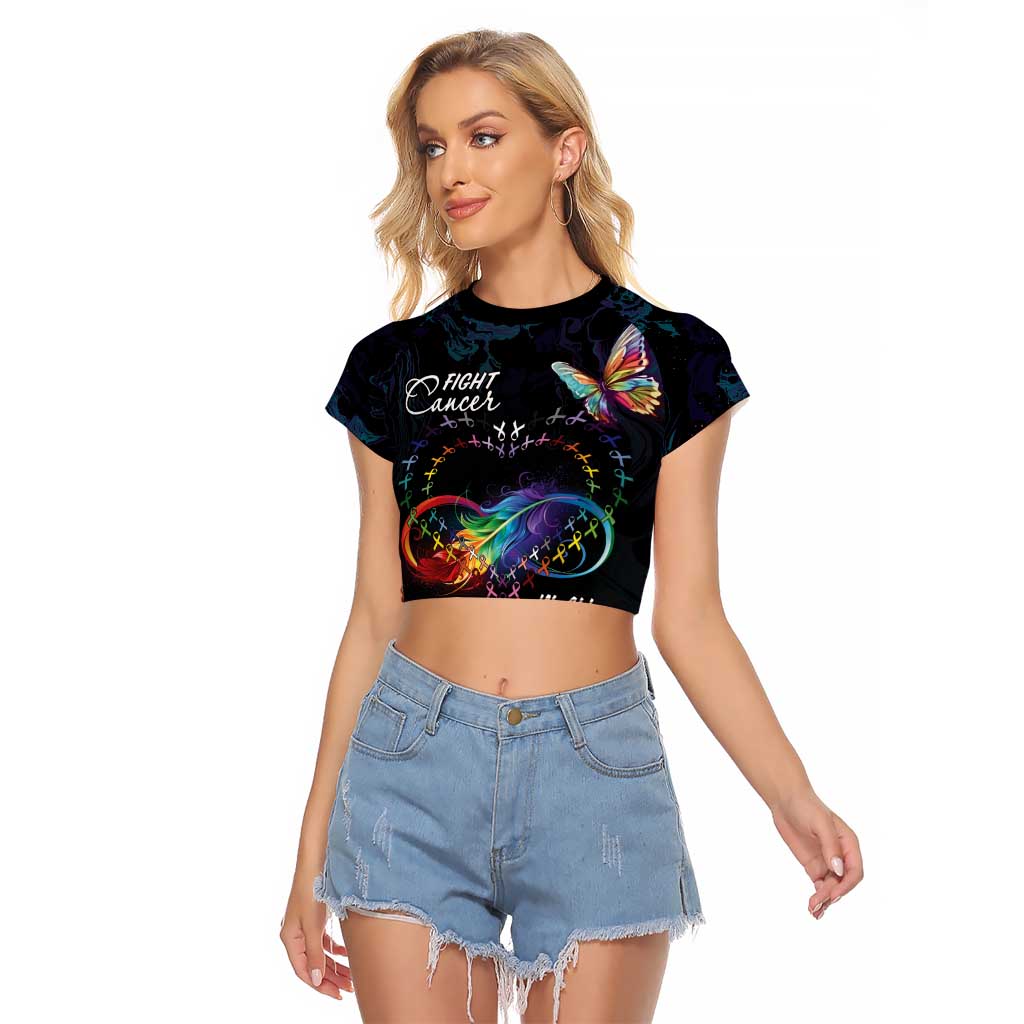 Fight Cancer In All Colors Raglan Cropped T Shirt Whimsical Butterflies - Wonder Print Shop