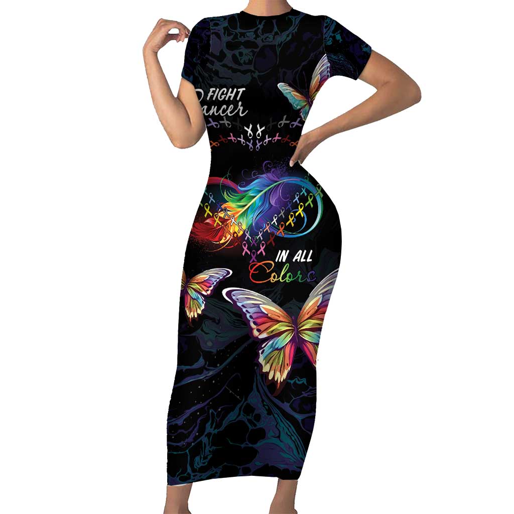 Fight Cancer In All Colors Short Sleeve Bodycon Dress Whimsical Butterflies - Wonder Print Shop