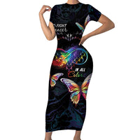Fight Cancer In All Colors Short Sleeve Bodycon Dress Whimsical Butterflies - Wonder Print Shop