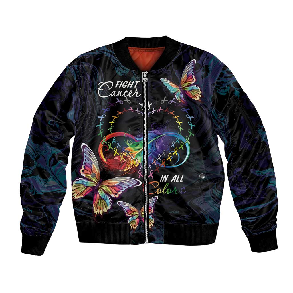 Fight Cancer In All Colors Sleeve Zip Bomber Jacket Whimsical Butterflies - Wonder Print Shop